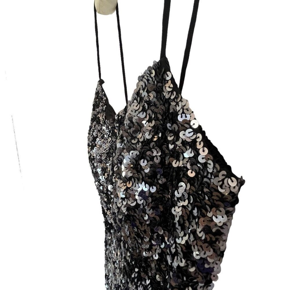 Vtg Y2k Cache Sequin Camisole Cami S Metallic Sil… - image 8